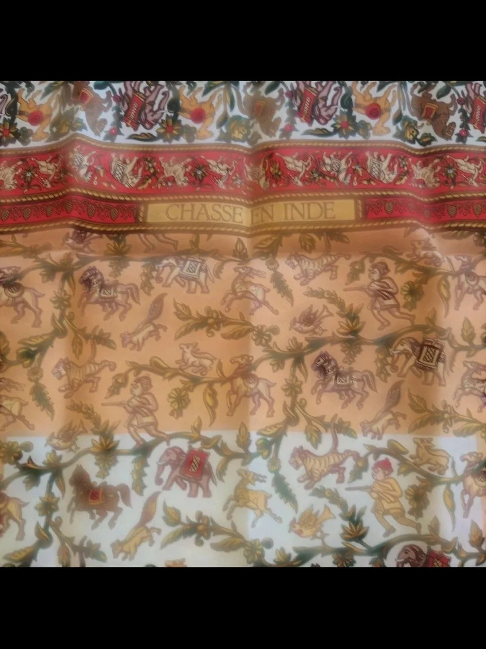 Hermes Floral Square Silk Scarf in Red, Tan, Cream